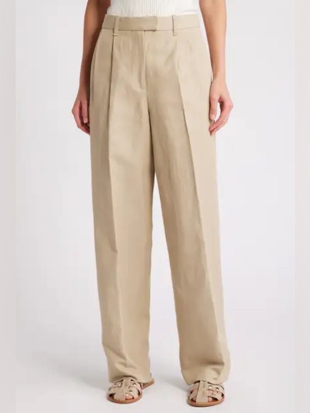 Rag & Bone Newman Pleated Cotton & Linen Wide Leg Pants